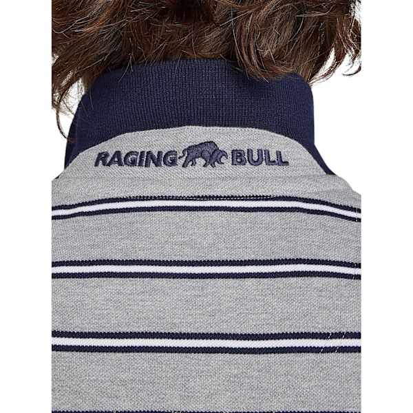 Raging Bull Herr Tram Stripe Pique Polotröja XXL Grå Melange Grey Marl XXL