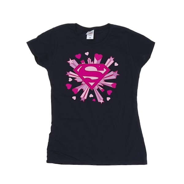 DC Comics Dam/Kvinnor Superman Rosa Hjärtan Och Stjärnor Logotyp Bomull T-shirt Navy Blue L