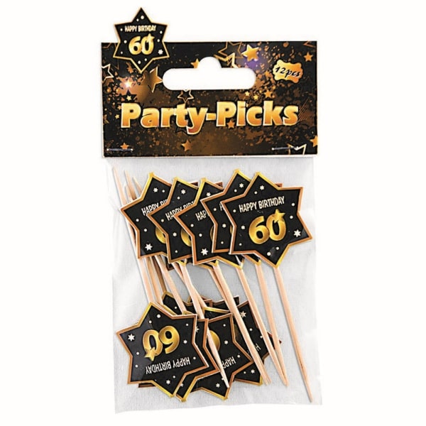 Bristol Novelty 60th Birthday Party Picks (paket med 12) One Size Black/Gold One Size