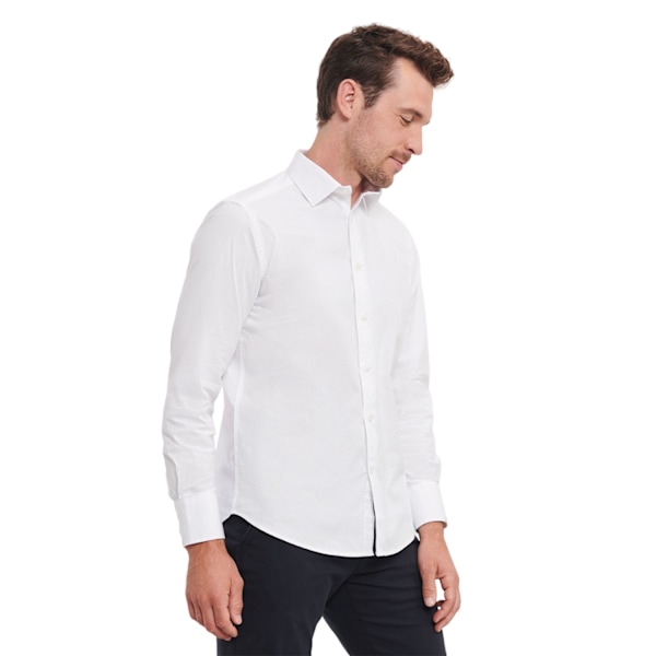 Russell Collection Herr Easy-Care Fitted Långärmad Skjorta 16i White 16in-16.5in