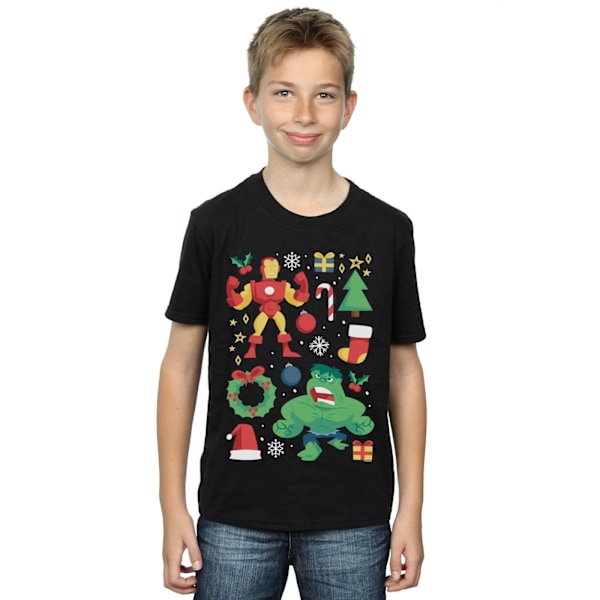 Marvel Boys Iron Man och Hulk Juldag T-shirt 5-6 år B Black 5-6 Years