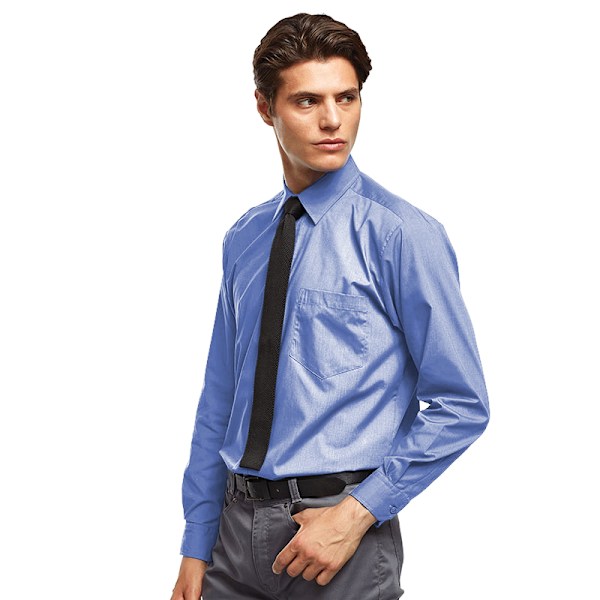 Premier Mens Premier Poplin Långärmad formell skjorta 17.5 Mid Mid Blue 17.5