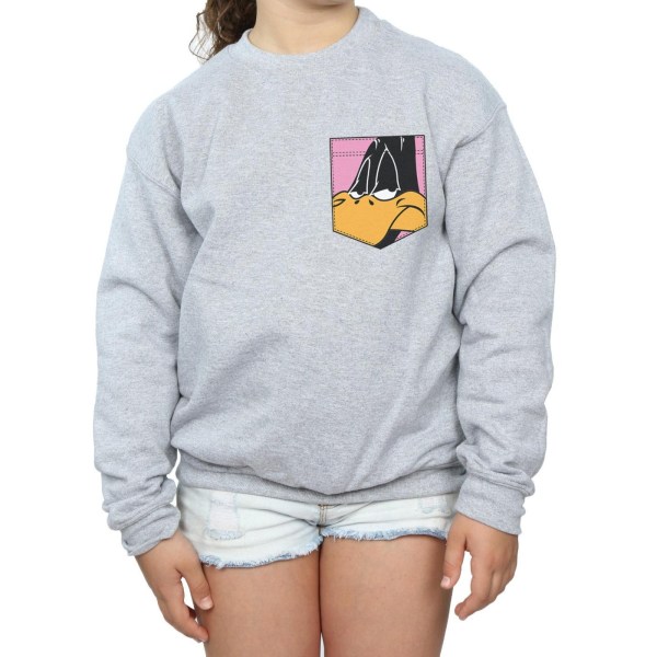 Looney Tunes Girls Daffy Duck Face Faux Pocket Sweatshirt 12-13 Sports Grey 12-13 Years