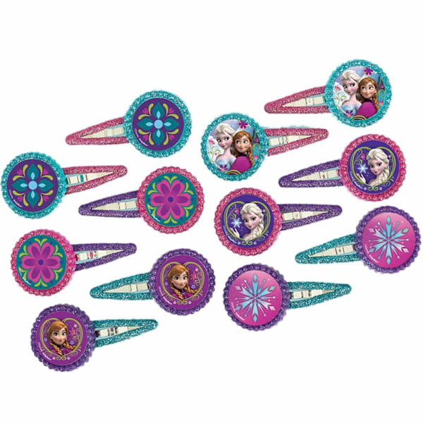 Frozen Anna och Elsa Hårklämma (Paket med 12) Storlek One Size Rosa/Lila Pink/Purple/Blue One Size