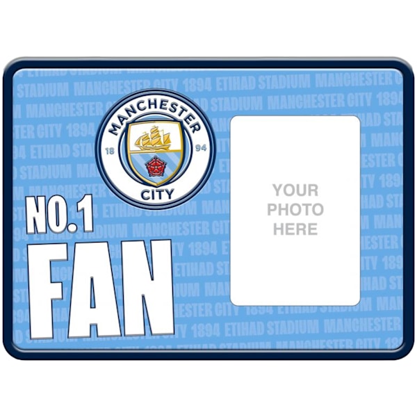 Manchester City FC No. 1 Fan Metallpräglad Foto Ram En Storlek Sky Blue/White/Yellow One Size