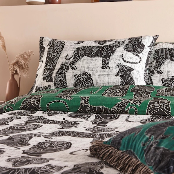 Furn Vändbar Wildcat Påslakan Set King Djungelgrön Jungle Green King