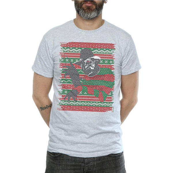 A Nightmare On Elm Street Herr Jul Fair Isle T-Shirt 3XL Sports Grey 3XL