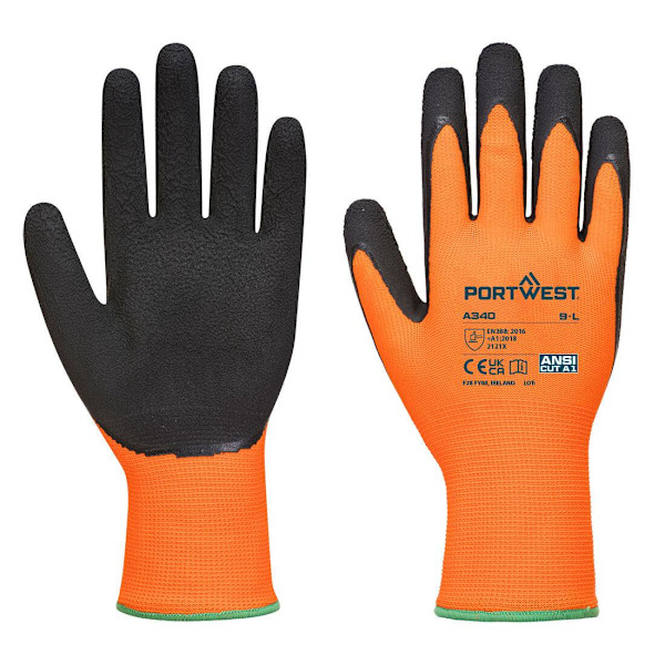 Portwest A340 Hi-Vis Latex Grip-handskar XL Orange/Svart Orange/Black XL