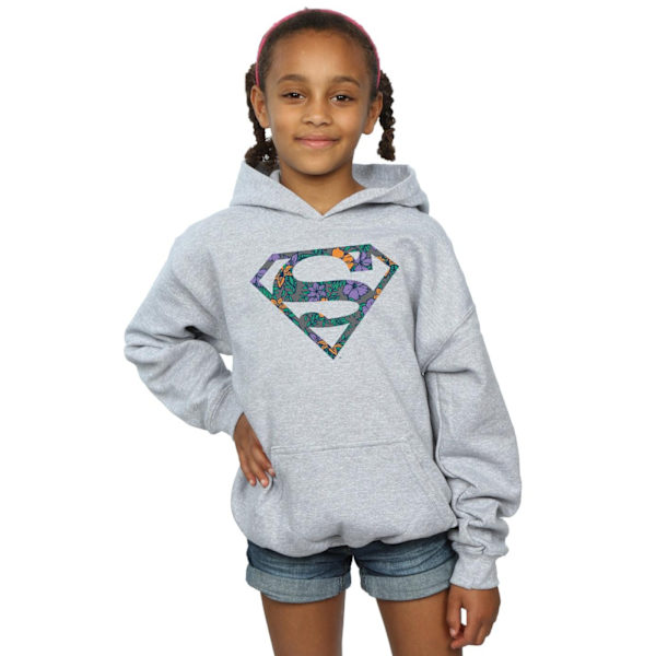 DC Comics Girls Superman Floral Logo 1 Hoodie 12-13 år Sport Sports Grey 12-13 Years