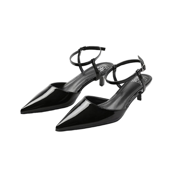Where's That From Dam/Damer Malta Lackläder Spetsiga Bred Klack Kitten Heel Höga Klackar 3 UK Bred Svart Black 3 UK Wide