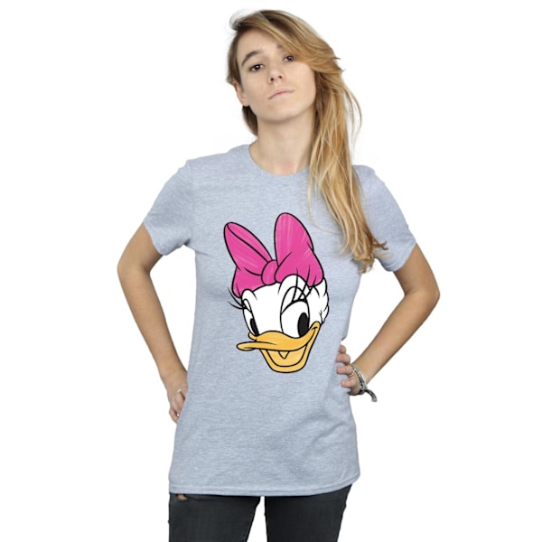 Disney Dam/Kvinnor Daisy Duck Huvud Målad Bomull Boyfriend T-shirt Sports Grey S