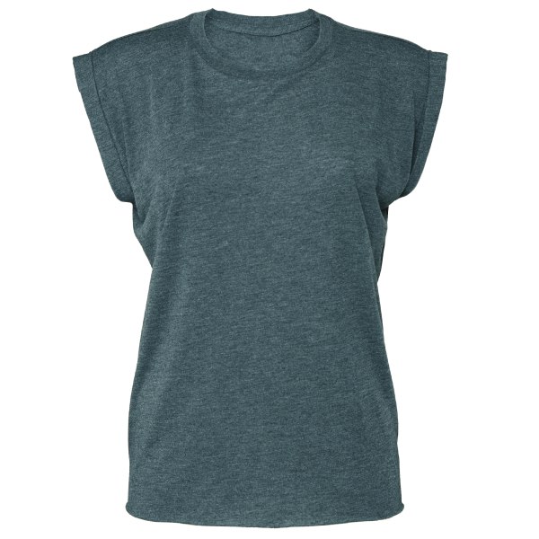 Bella + Canvas Dam/Dam Flowy Rolled Cuff Muscle T-Shirt X Heather Teal XL