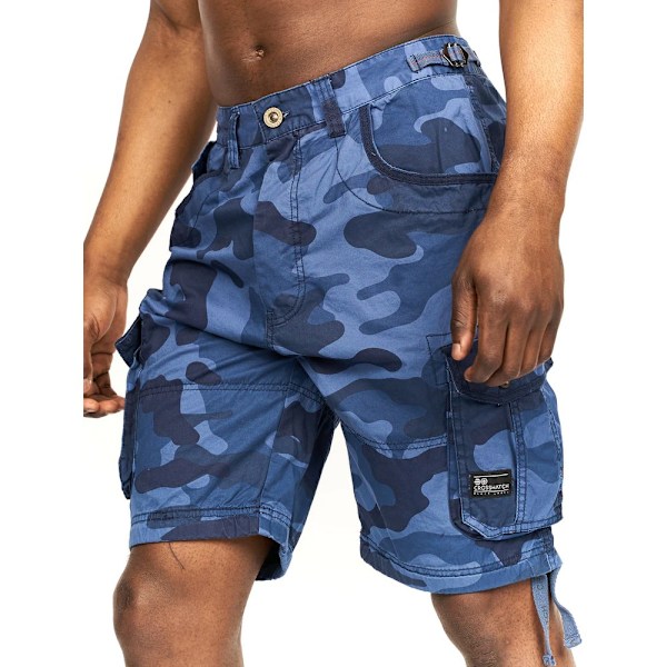 Crosshatch herr Jimster kamouflagemönstrade cargoshorts 34R blå Blue 34R