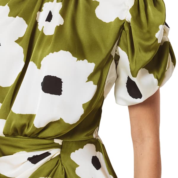 AX Paris Dam/Dam Blommig Polyester Rynkad Sida Kväll M Olive 8 UK