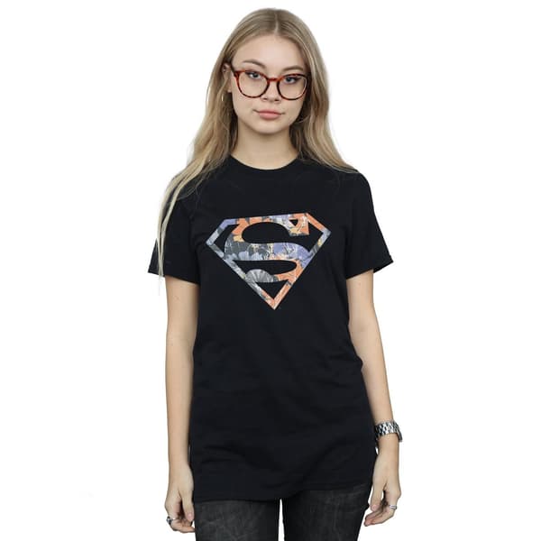 DC Comics Dam/Kvinnor Superman Blommig Logotyp 2 Bomull Boyfriend Black S