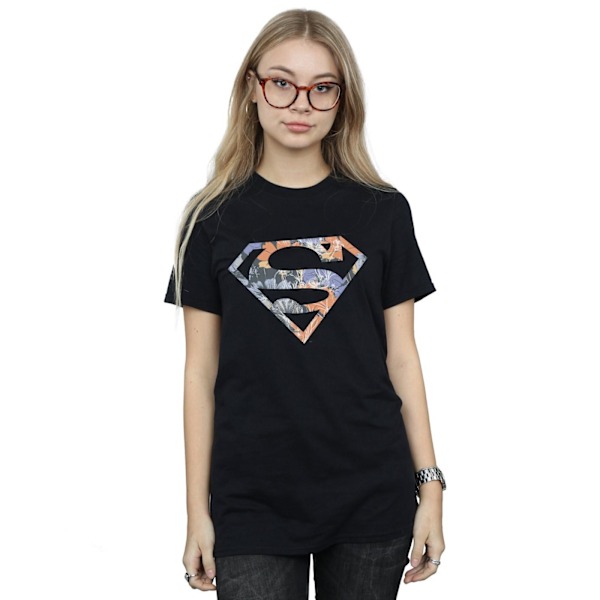 DC Comics Dam/Kvinnor Superman Blommig Logotyp 2 Bomull Pojkvän Black M