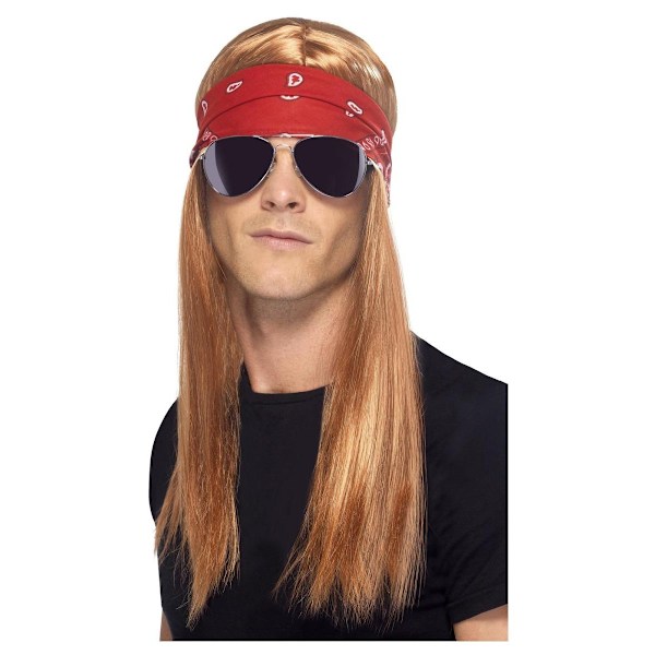 Smiffys Herr 90-tals Rocker Kostym Tillbehör Set One Size Auburn/R Auburn/Red/Black One Size
