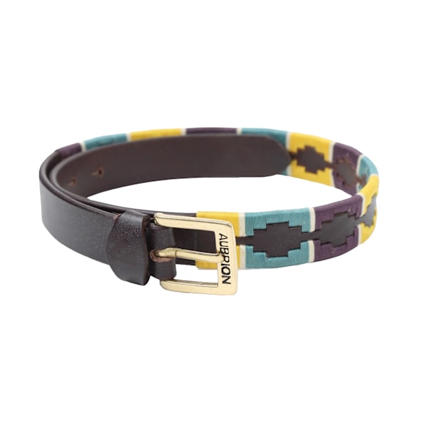 Aubrion Drover Läder Polo Midjebälte 60cm x 25mm Gul/Mörk Yellow/Dark Green/Purple 60cm x 25mm