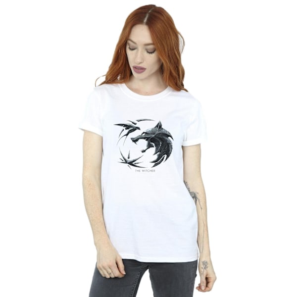 Netflix Dam/Damer The Witcher Wolf Logo Bomull Boyfriend T- White L