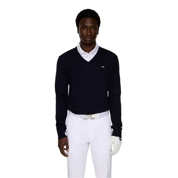 J.Lindeberg Herr Lymn Broderad Logotyp Stickad V-ringad Tröja Navy L