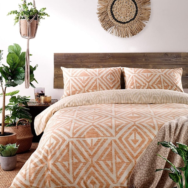 Furn Tanza Global Geometrisk Påslakan Set Dubbel Terrakotta Terracotta Double