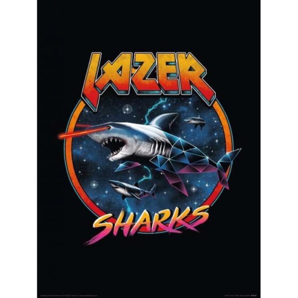 Vincent Trinidad Lazer Sharks Poster 30cm x 40cm Svart/Blå/Ora Black/Blue/Orange 30cm x 40cm
