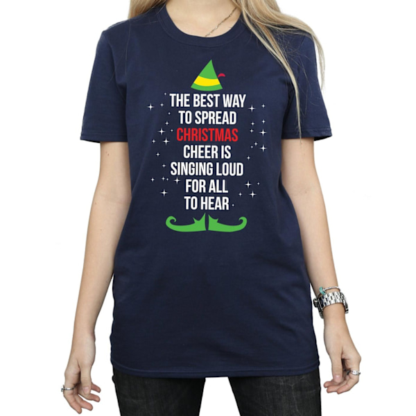 Elf Dam/Damer Julglädje Text Bomull Boyfriend T-Shirt Navy Blue M