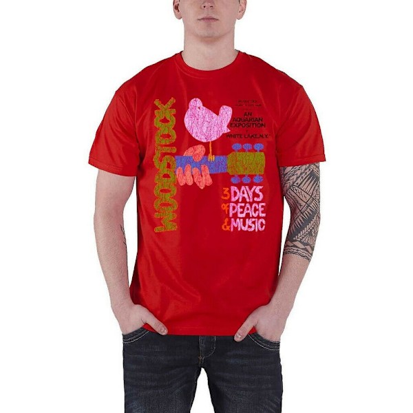 Woodstock Unisex Adult Classic Vintage Poster Bomull T-Shirt XX Red XXL