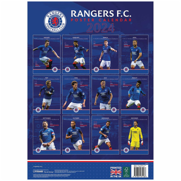 Rangers FC 2024 A3 Väggkalender One Size Kungsblå/Vit/Röd Royal Blue/White/Red One Size