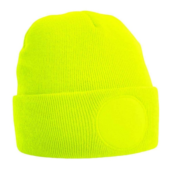 Beechfield Rund Stickad Mössa med Patch, Storlek One Size, Fluorescerande Gul Fluorescent Yellow One Size