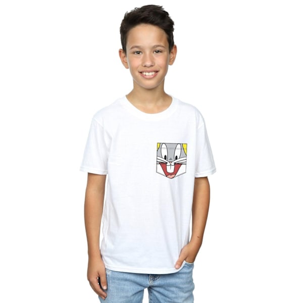 Looney Tunes Boys Bugs Bunny Face Faux Pocket T-Shirt 7-8 år White 7-8 Years