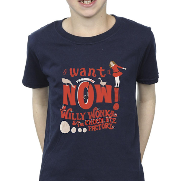 Willy Wonka Boys Verruca Salt I Want It Now T-Shirt 9-11 år Navy Blue 9-11 Years