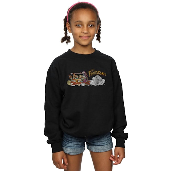 The Flintstones Girls Family Car Distressed Sweatshirt 9-11 År Black 9-11 Years