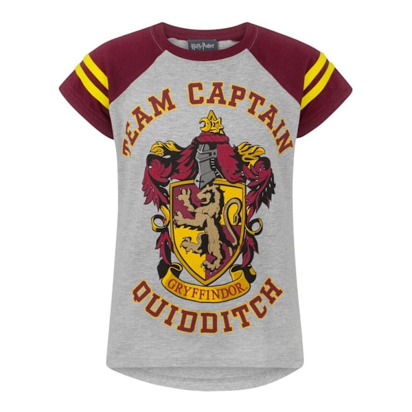 Harry Potter Officiell T-shirt för flickor Gryffindor Quidditch Team Captain Grey/Maroon 11-12 Years