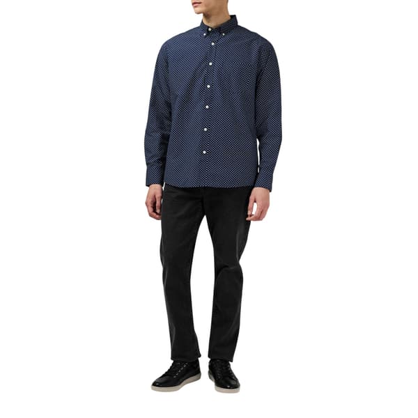 Fabric mönstrad poplinskjorta med lång ärm för herrar S marinblå/vit Navy/White S