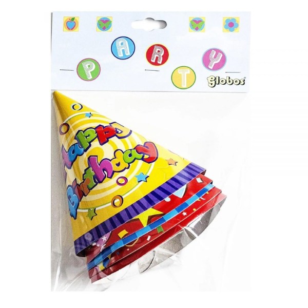 Globos Assorted Designs Grattis på födelsedagen Party Hattar (pack om 6) O Multicoloured One Size