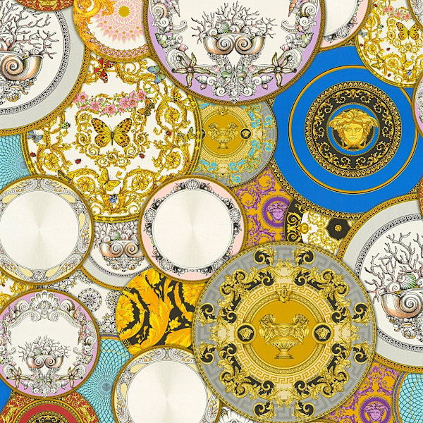 Versace Les Etoiles De la Mer Dish Textured Wallpaper 10m x 70c Gold/Blue/Red 10m x 70cm