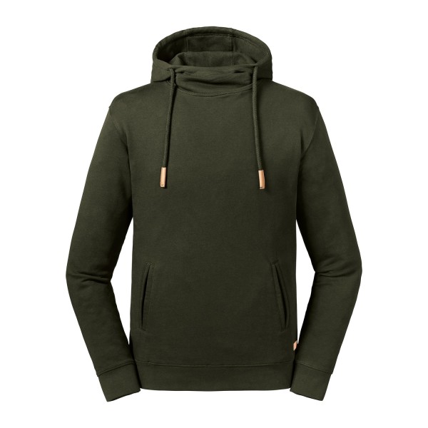 Russell Adults Unisex Pure Organic High Collar Hooded Sweatshir Dark Olive XXL