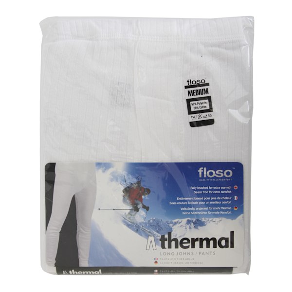 FLOSO Termisk Underkläder Långkalsonger/Byxor (Standard Range) White Waist: 36-39ins (Large)