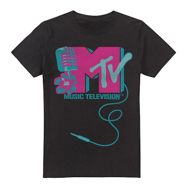 MTV Herr Mikrofon Logotyp T-Shirt L Svart Black L