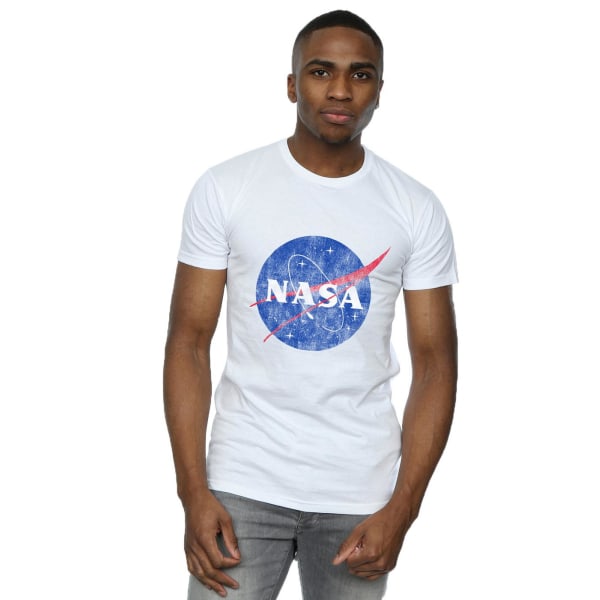 NASA Män Insignia Distressed Cotton Logo T-shirt L Vit White L