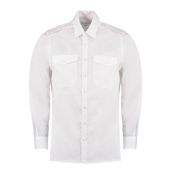 Kustom Kit Herrskjorta Pilot Skräddarsydd Långärmad 17,5 tum Vit White 17.5in