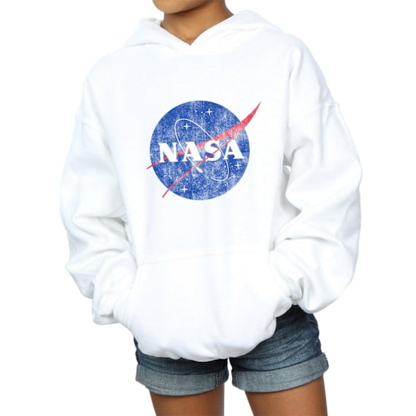 NASA Girls Classic Insignia Logo Distressed Hoodie 7-8 år Vit White 7-8 Years