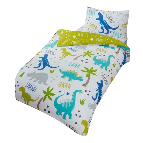 Rapport Roarsome Dinosaur Påslakan Set Enkelsäng Vit/Grön/Blå White/Green/Blue Single