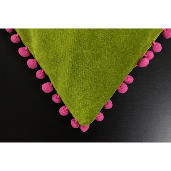 Riva Home Velvet Pompom Kuddfodral 45x45cm Grön/Fuchsia Green/Fuchsia 45x45cm