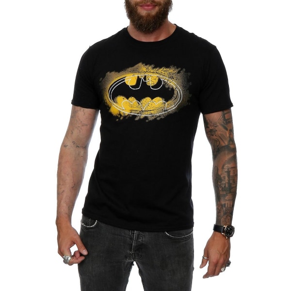 Batman Mens Spray Logotyp bomull T-shirt M Svart Black M