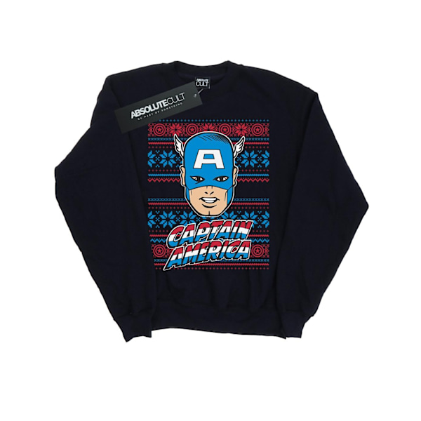 Marvel Herr Captain America Face Fair Isle Sweatshirt S Deep Na Deep Navy S