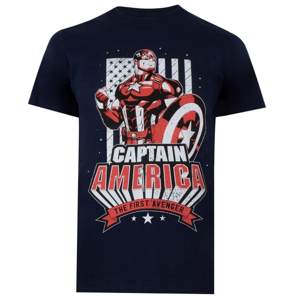 Captain America Mens The First Avenger Flag T-Shirt S Navy Navy S
