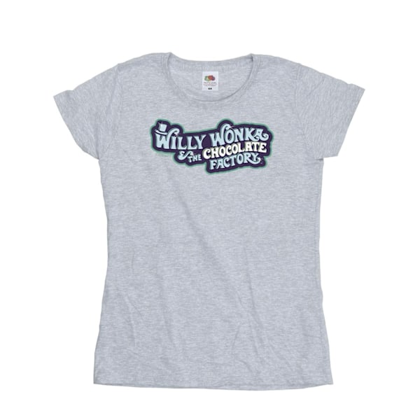 Willy Wonka Dam/Kvinnor Chokladfabrik Logotyp Bomull T-shirt Sports Grey S