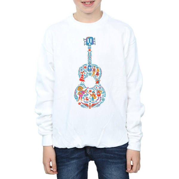 Disney Boys Coco Gitarr Mönster Sweatshirt 7-8 År Vit White 7-8 Years